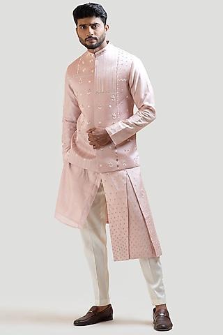 onion pink mirror embroidered nehru jacket