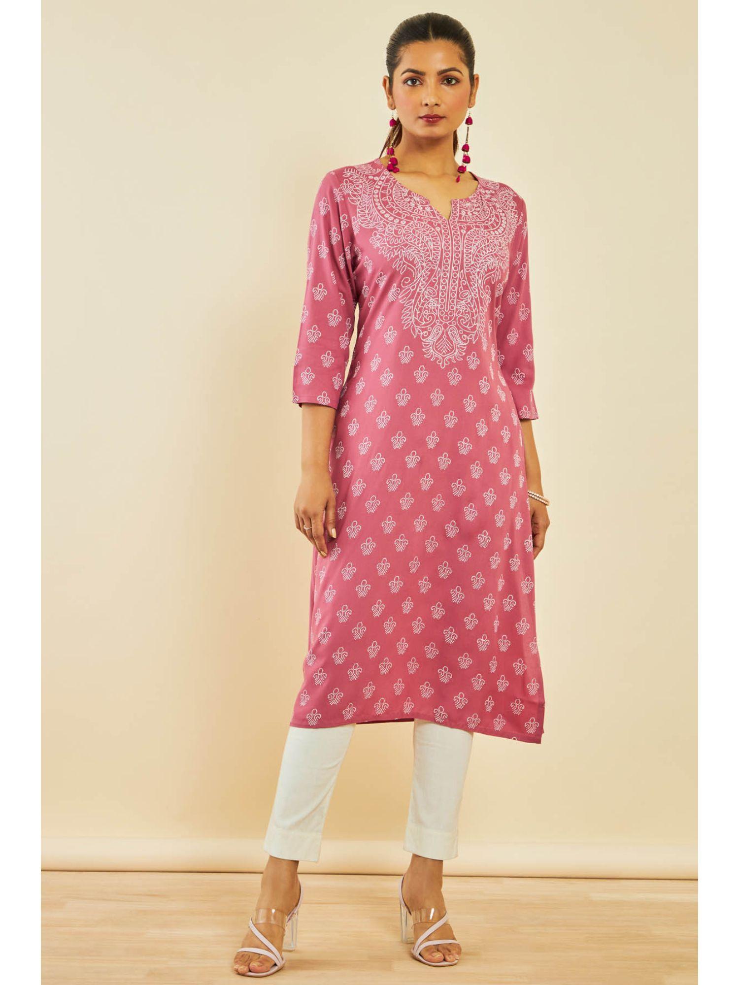 onion pink rayon printed kurta