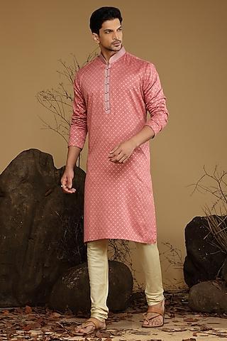 onion pink silk kurta set