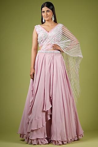 onion pink viscose ruffled lehenga set