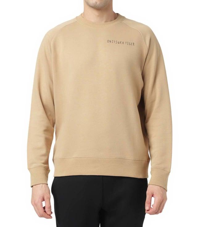 onitsuka tiger beige logo regular fit sweatshirt