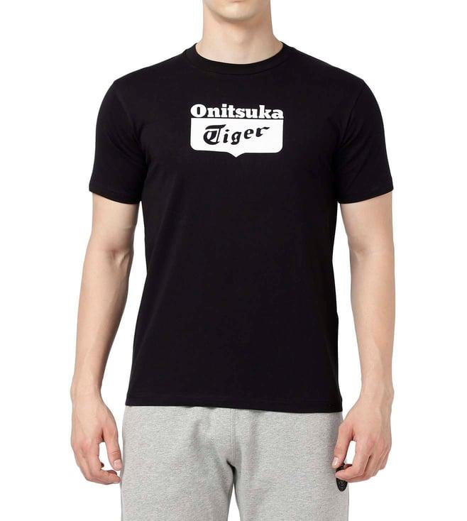 onitsuka tiger black & white printed regular fit t-shirt