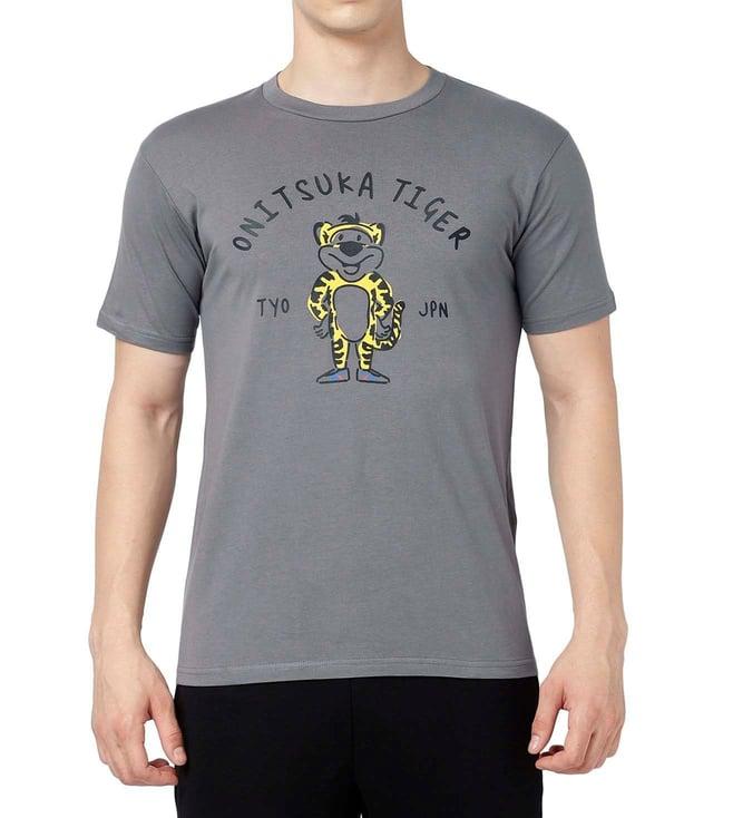 onitsuka tiger grey printed regular fit t-shirt