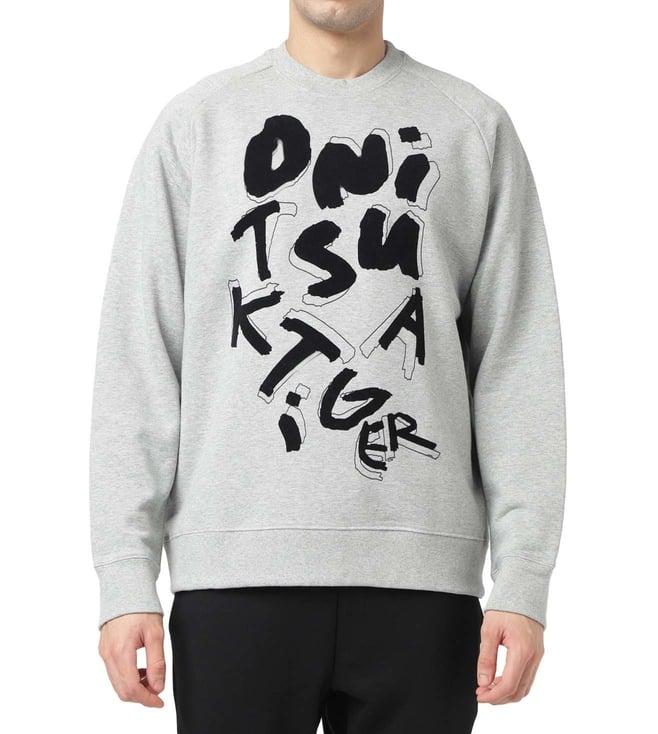 onitsuka tiger heather grey logo regular fit sweatshirt