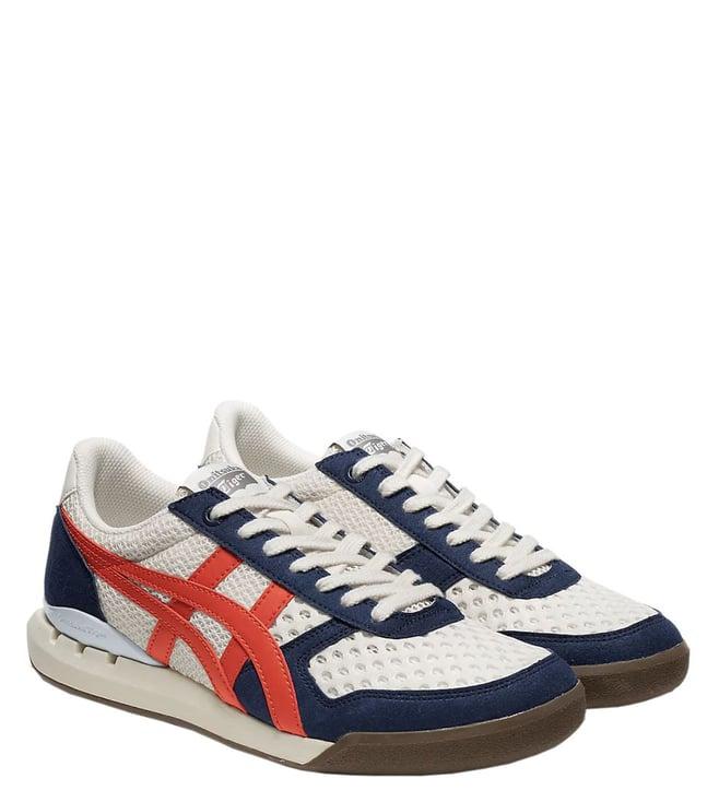 onitsuka tiger men's ultimate 81 ex perforated cream & vermilion tomato sneakers