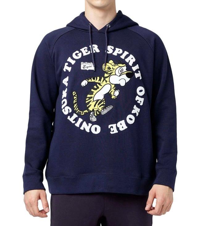 onitsuka tiger navy printed regular fit hoodie