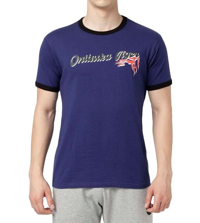 onitsuka tiger navy printed regular fit t-shirt