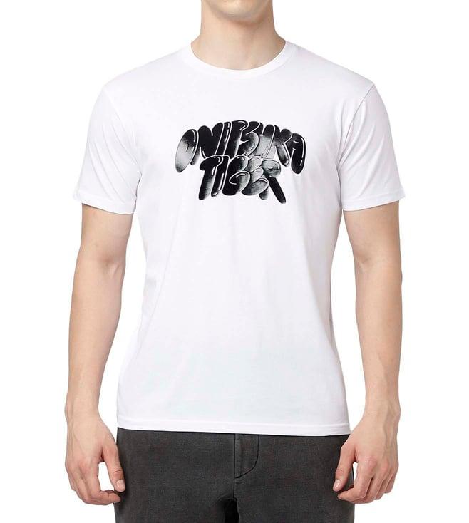 onitsuka tiger white printed regular fit t-shirt