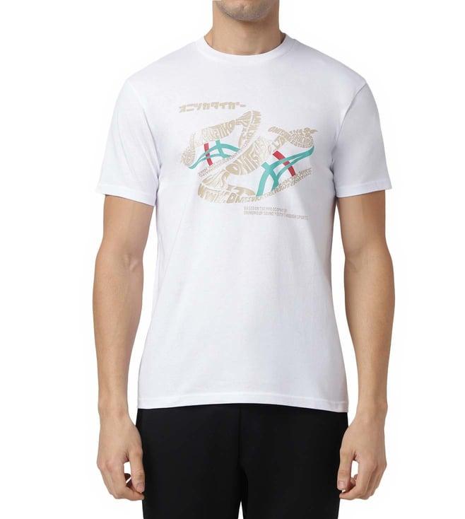 onitsuka tiger white printed regular fit t-shirt