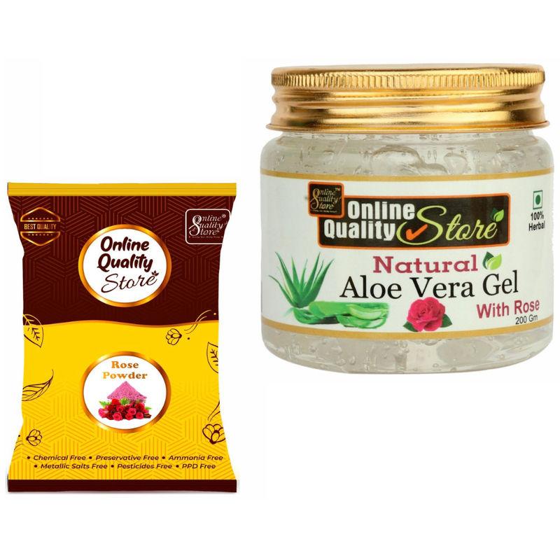 online quality store natural aloe vera gel with rose + rose powder for hair & skin