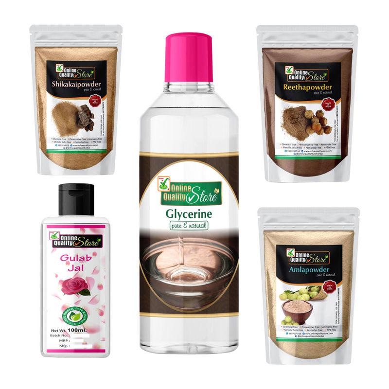online quality store reetha + shikakai + amla powders + glycerin + rose water for hair & skin