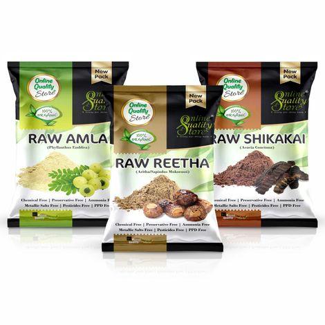 online quality store reetha amla shikakai (raw form) combo pack, 300 g (pack of 3)