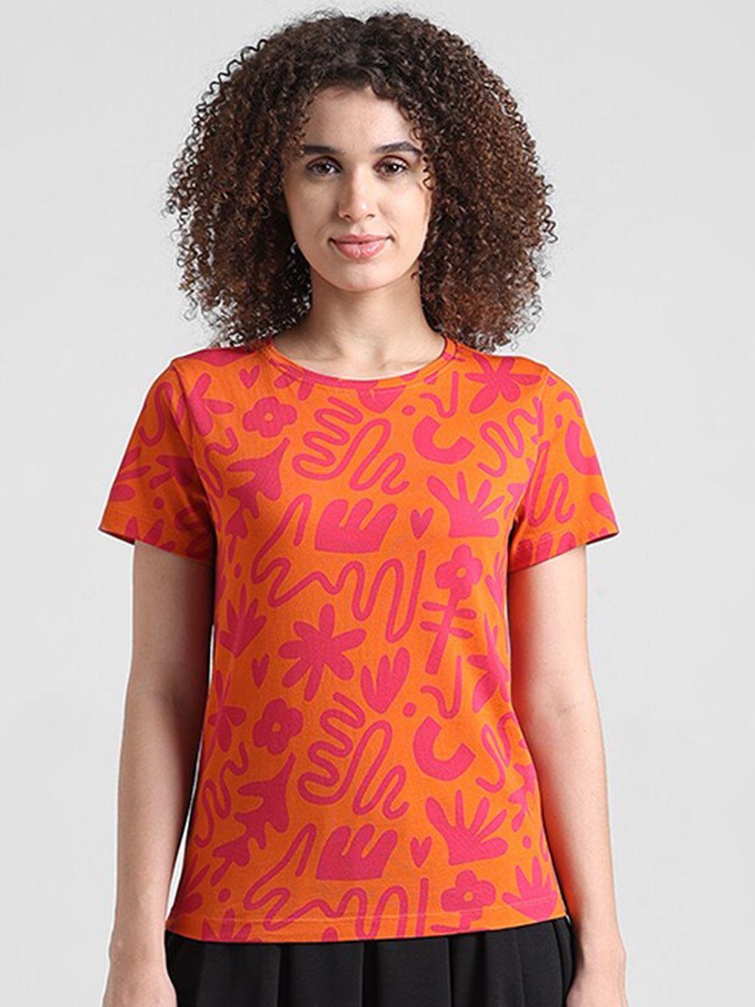 only abstract printed round neck pure cotton t-shirt