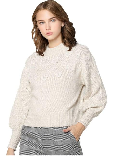 only beige embroidered pullover