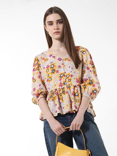 only beige floral print top