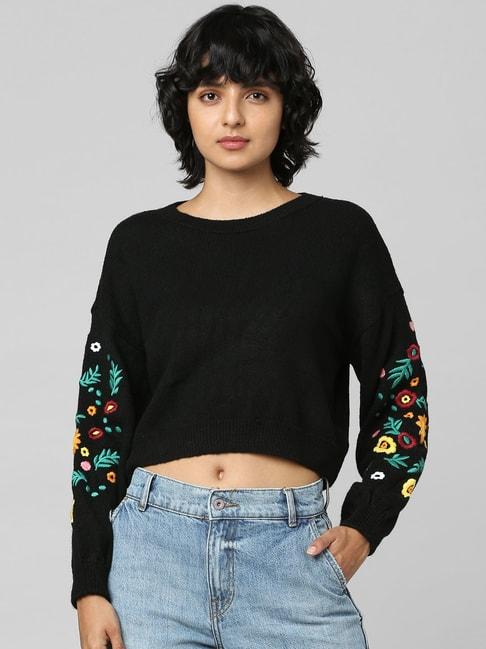 only black embroidered pullover