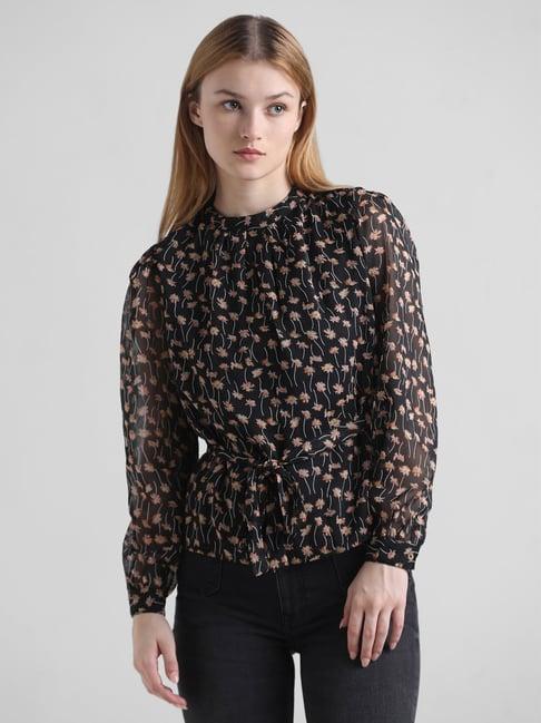 only black floral print top