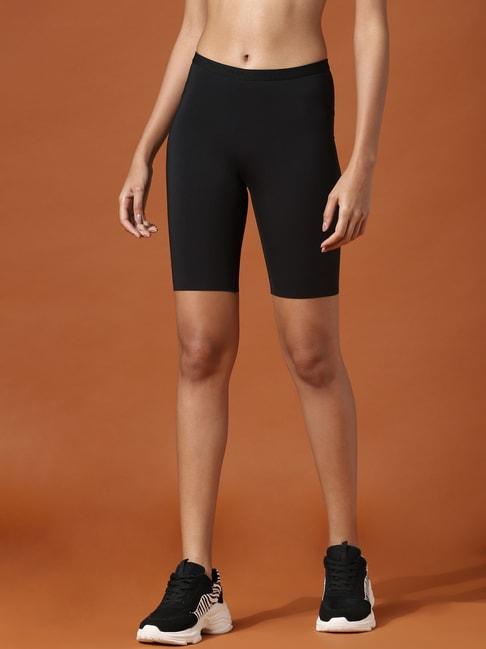 only black high rise sports shorts