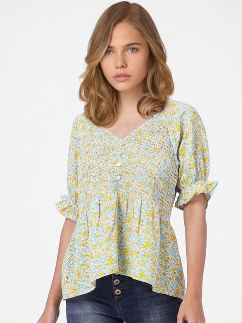 only blue & yellow floral print top