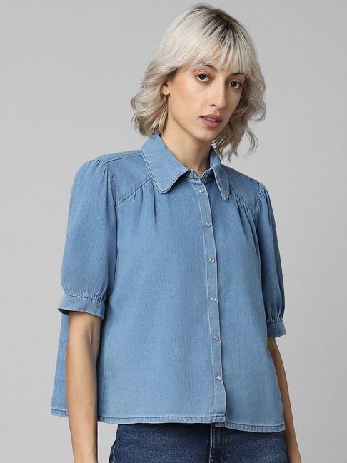 only blue cotton regular fit shirt