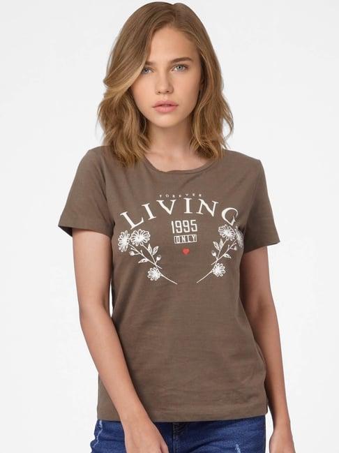 only brown graphic print t-shirt
