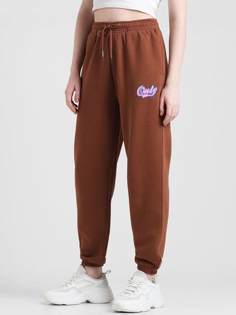 only brown relaxed fit mid rise joggers