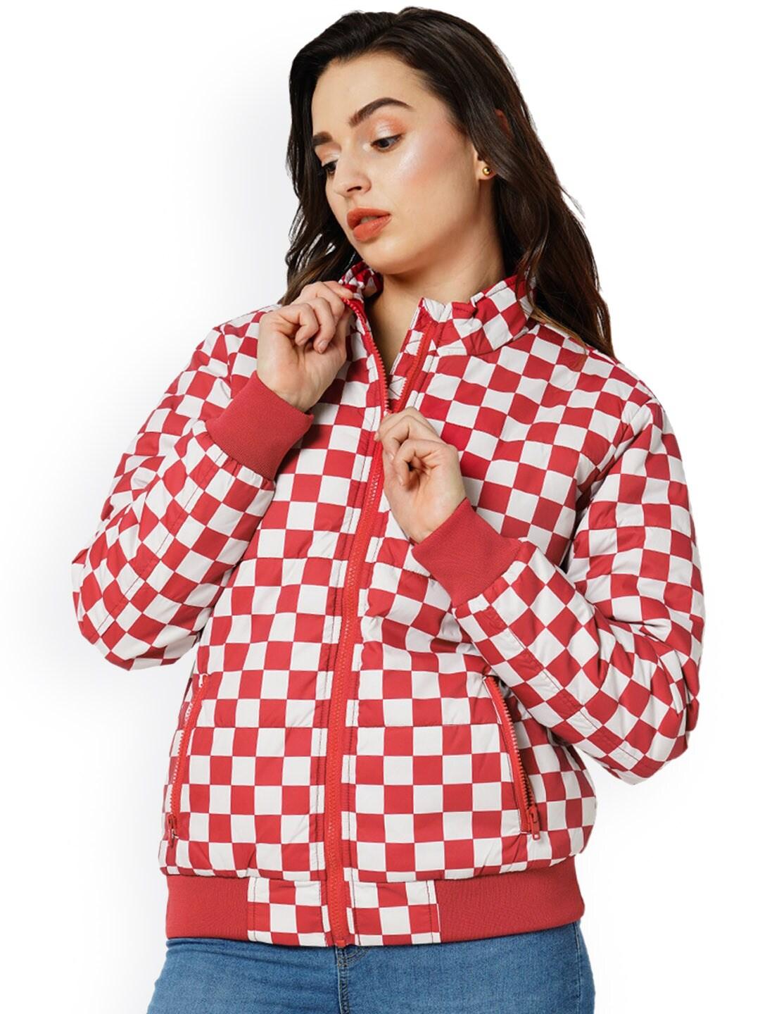 only checked stand collar bomber jacket