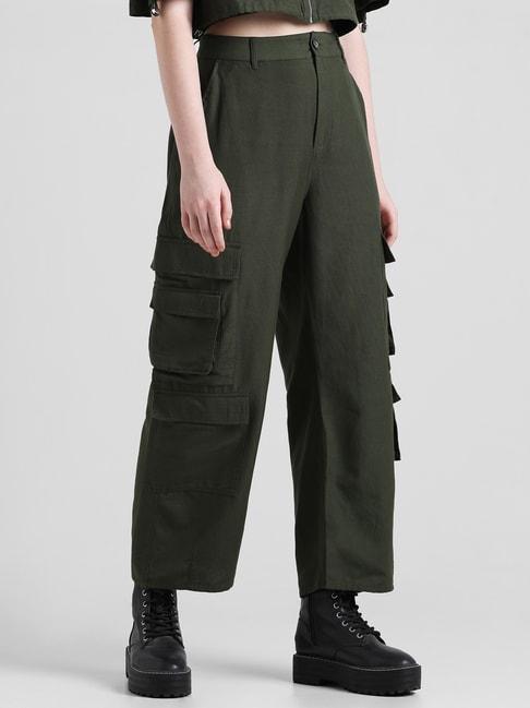 only dark green relaxed fit high rise cargos