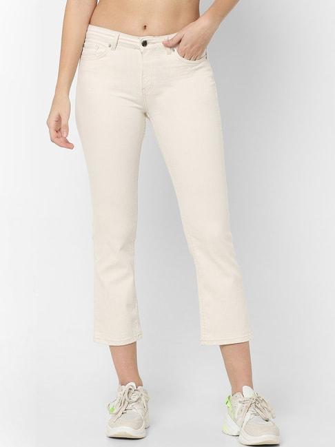 only ecru flared fit fit mid rise jeans