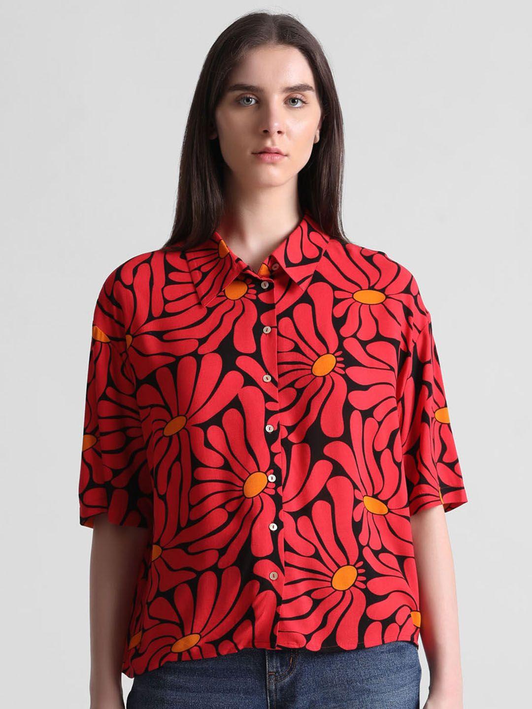 only floral printed drop-shoulder sleeves crop casual shirt