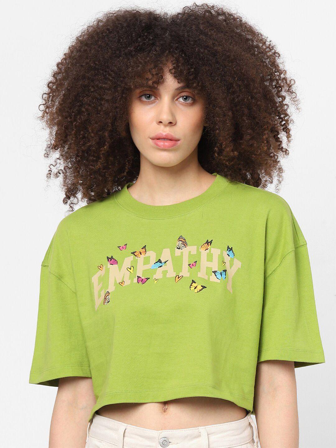 only green print crop top