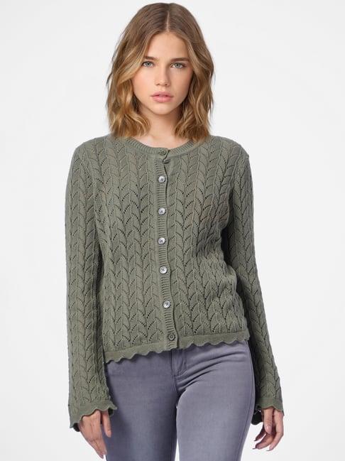 only green round neck cardigan