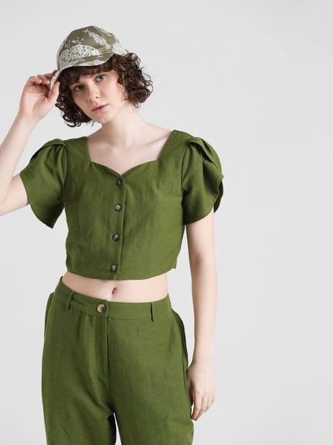 only green slim fit crop top