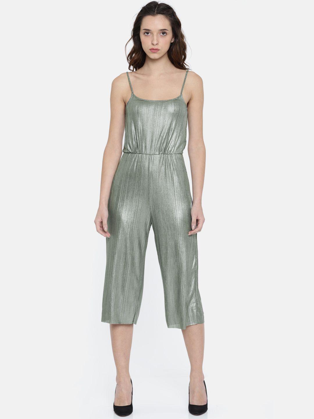 only grey & silver-toned sheen self-design culotte jumpsuit