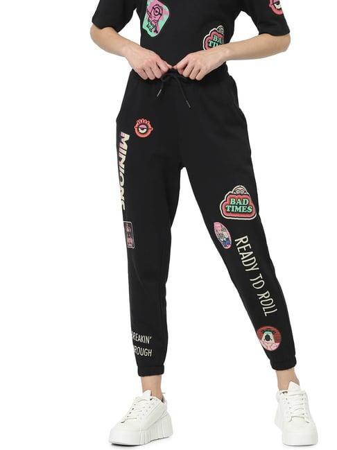 only jet black graphic print joggers