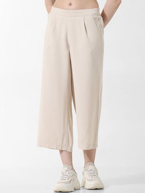 only light beige straight fit mid rise culottes