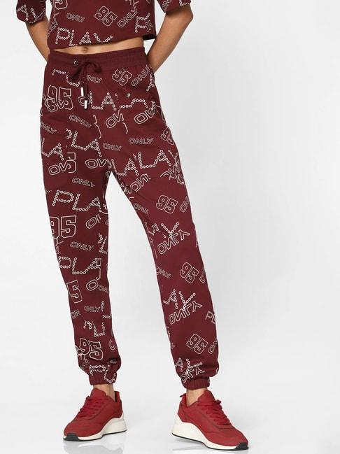 only maroon cotton graphic print joggers