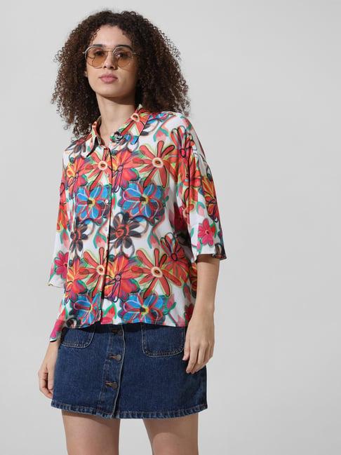 only multicolor viscose floral print oversized shirt