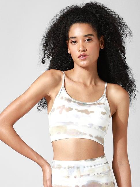 only off white scoop neck printed sports bra