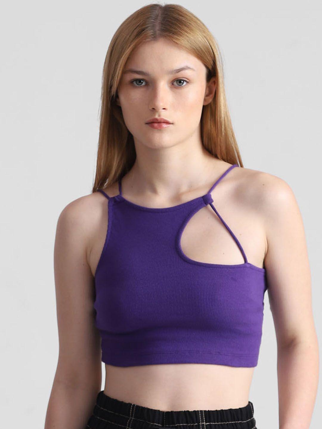 only one shoulder cotton cropped fitted top