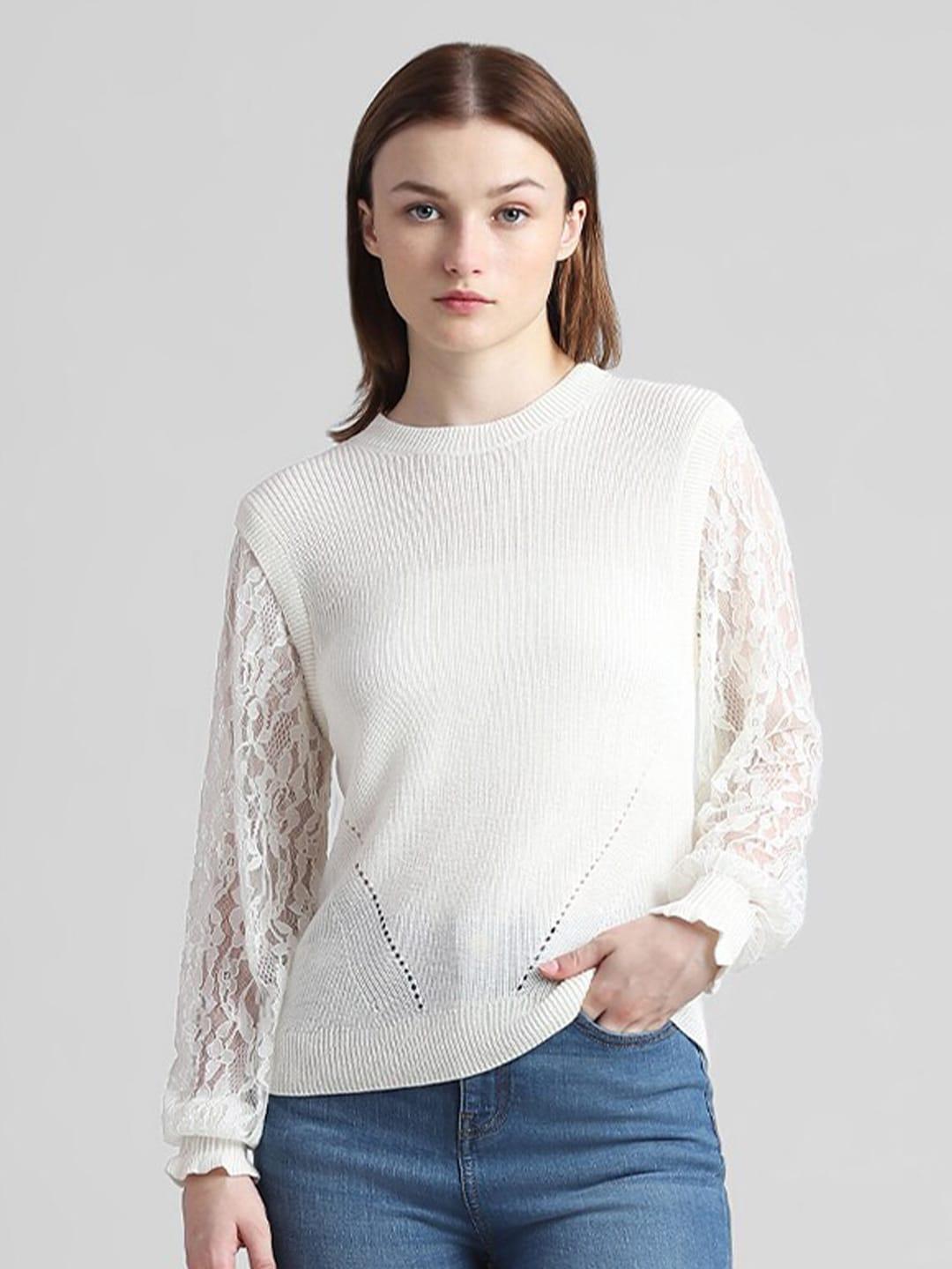 only onlzoe ls knit-in round neck acrylic cotton pullover