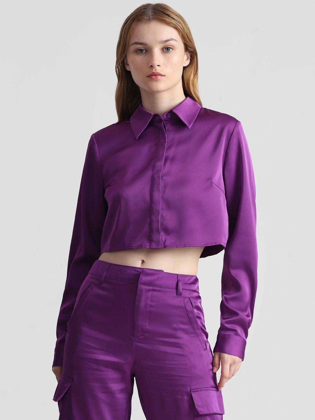 only opaque casual crop shirt