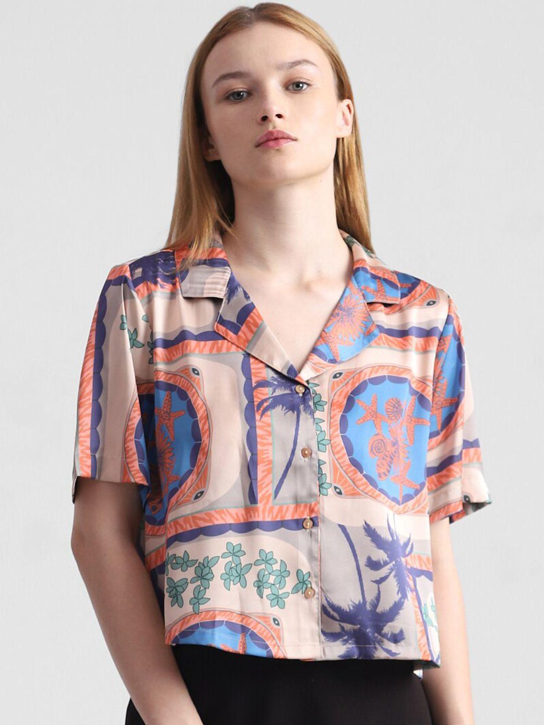 only opaque printed crop casual shirt