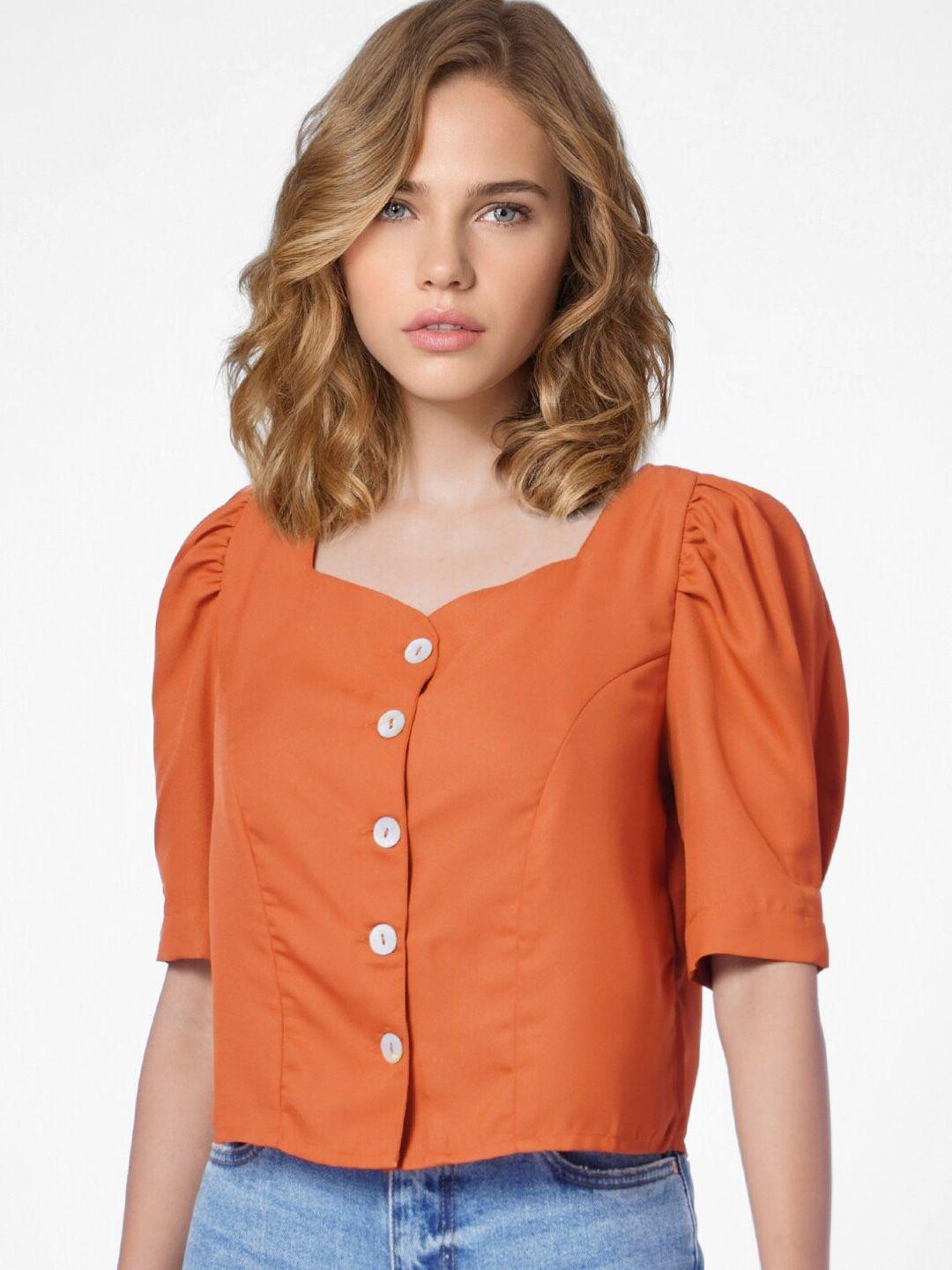 only orange v-neck short sleeves top