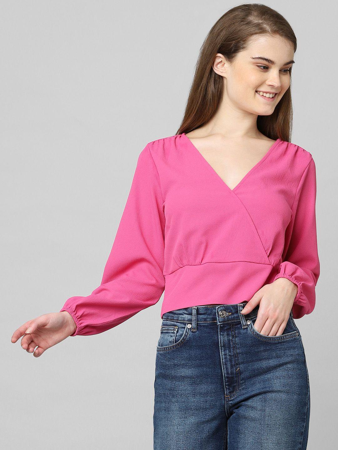 only pink blouson crop top