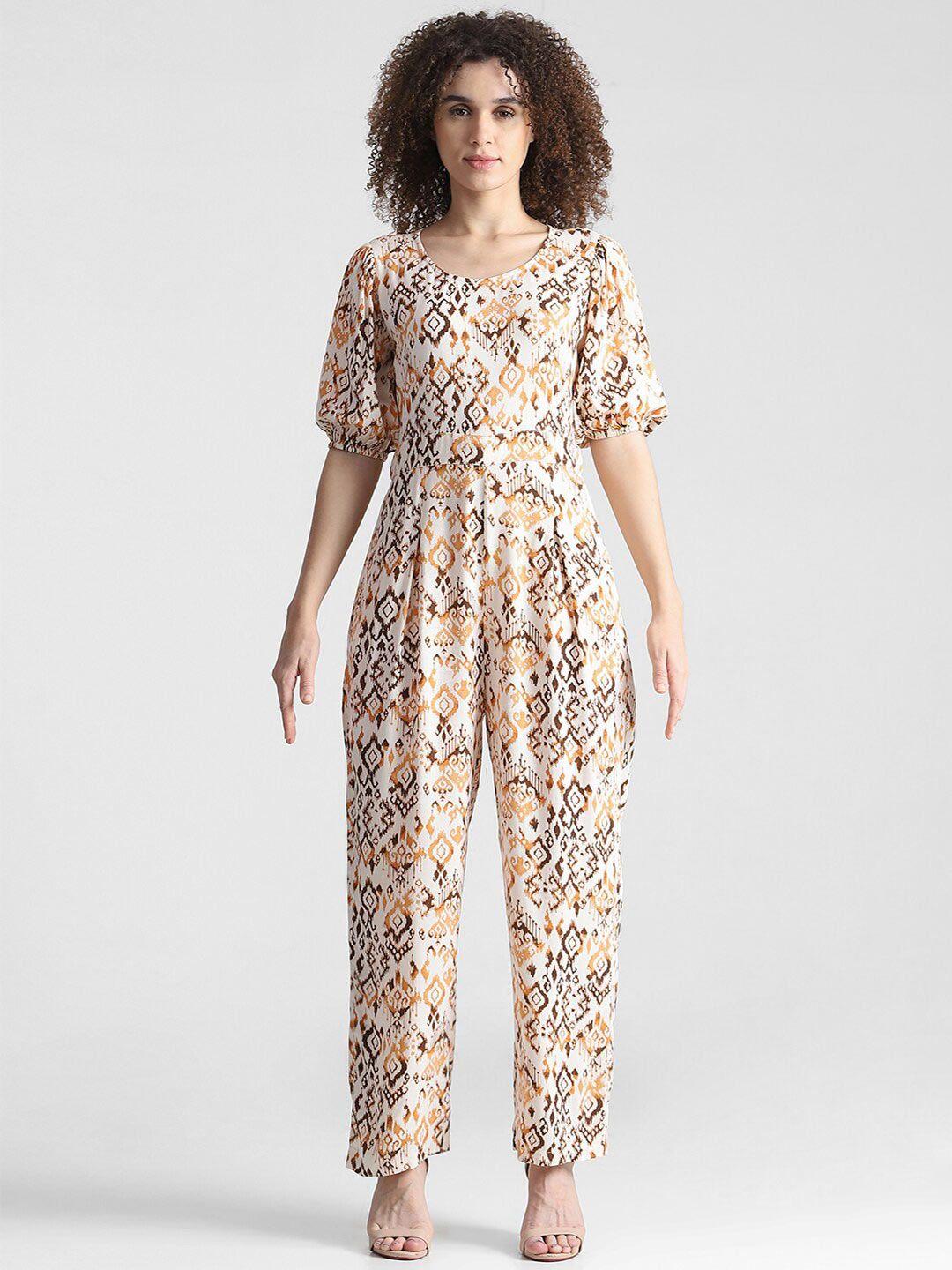 only printed puff sleeves basic jumpsuit