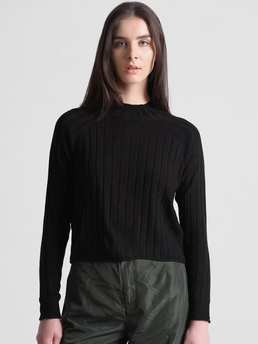only ribbed mock neck cropped acrylic pullover