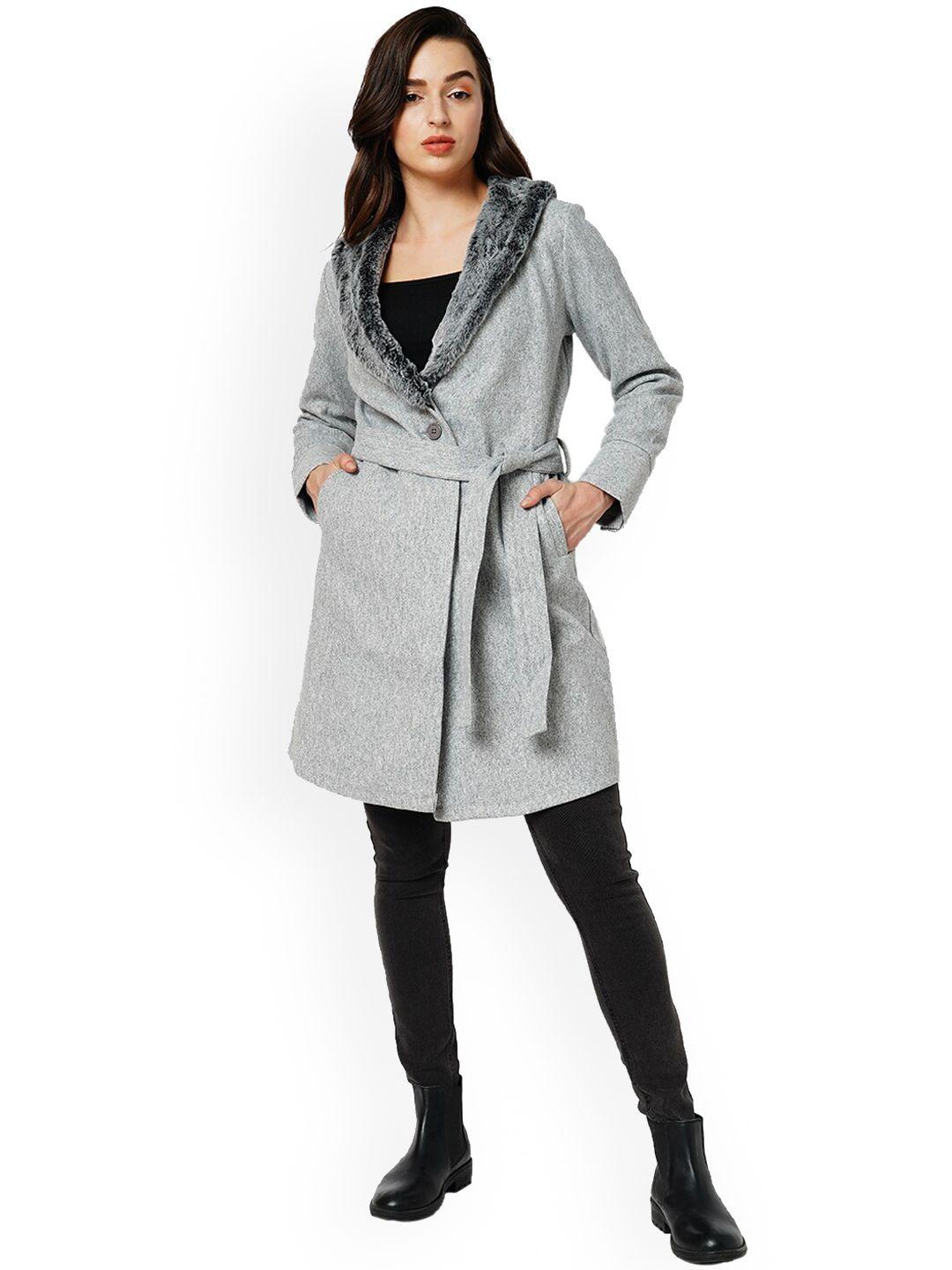 only shawl collar belted faux fur trim longline tailored jacket