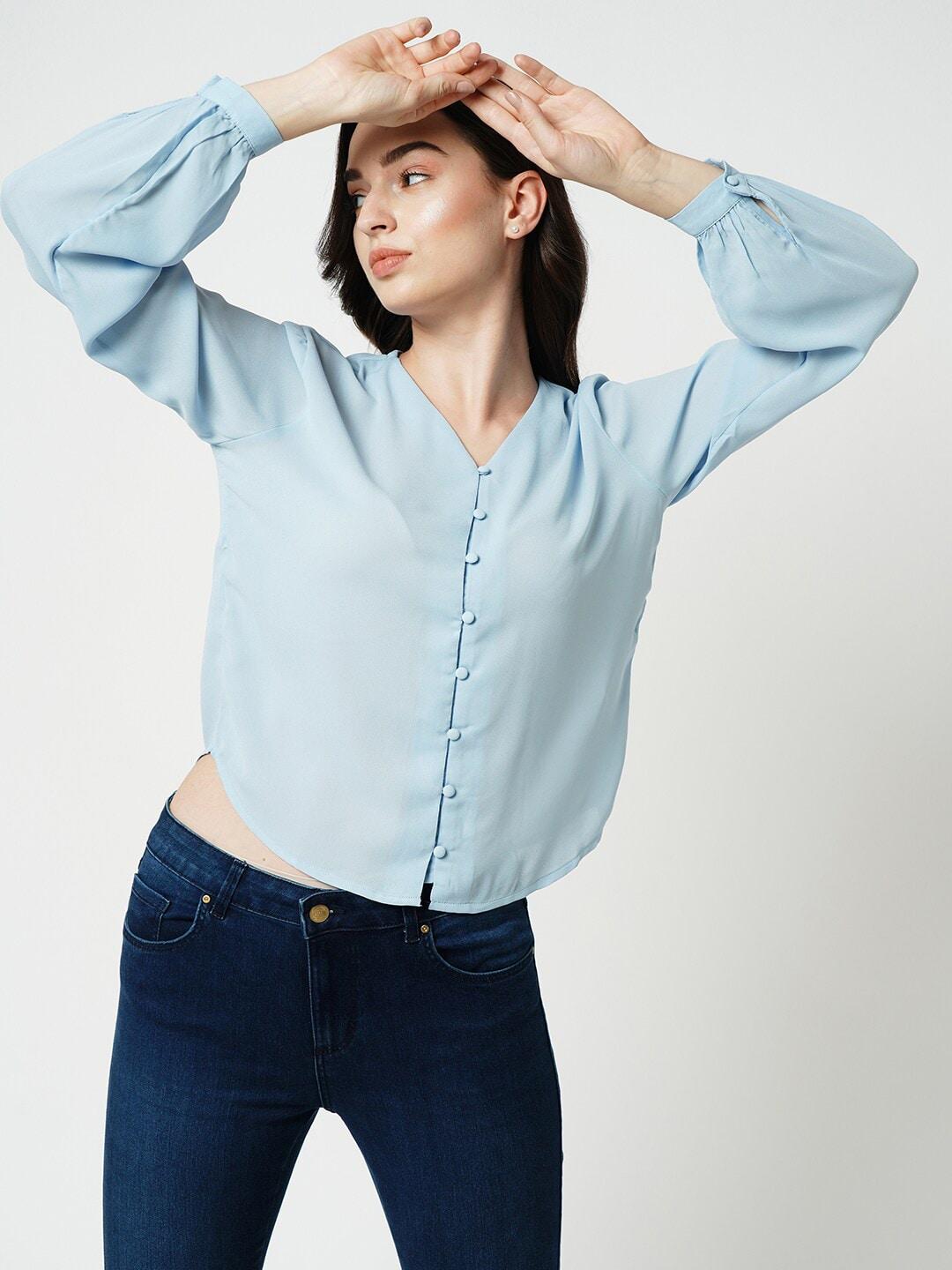 only v-neck cuffed sleeves shirt style top