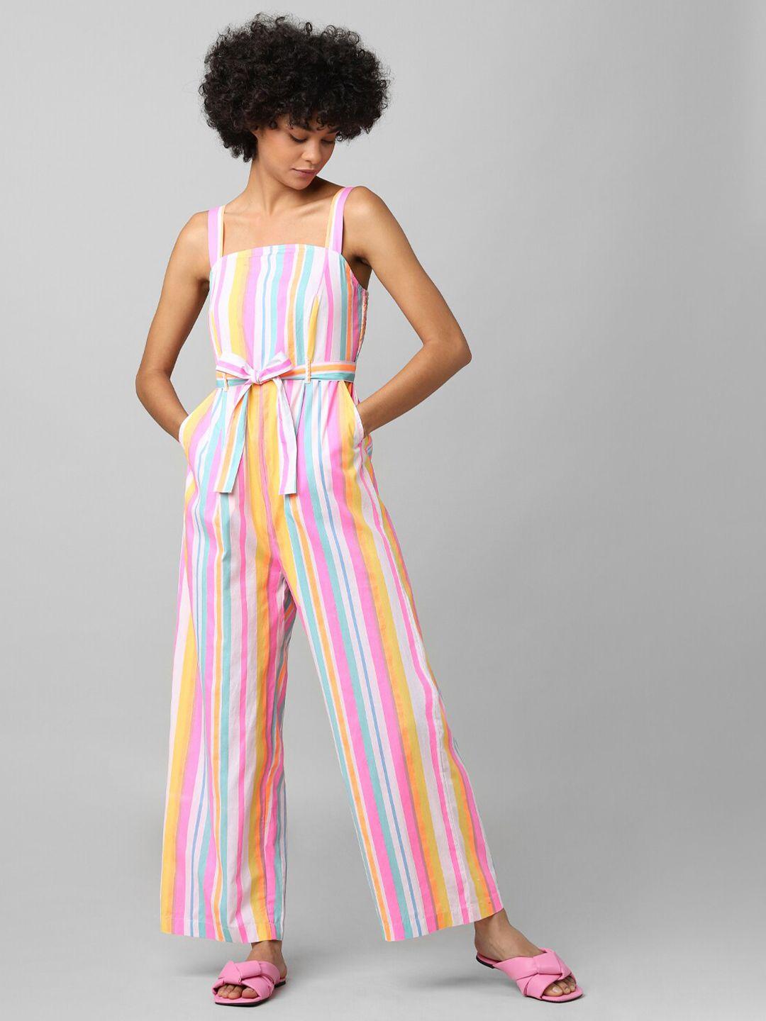 only white & pink striped basic jumpsuit